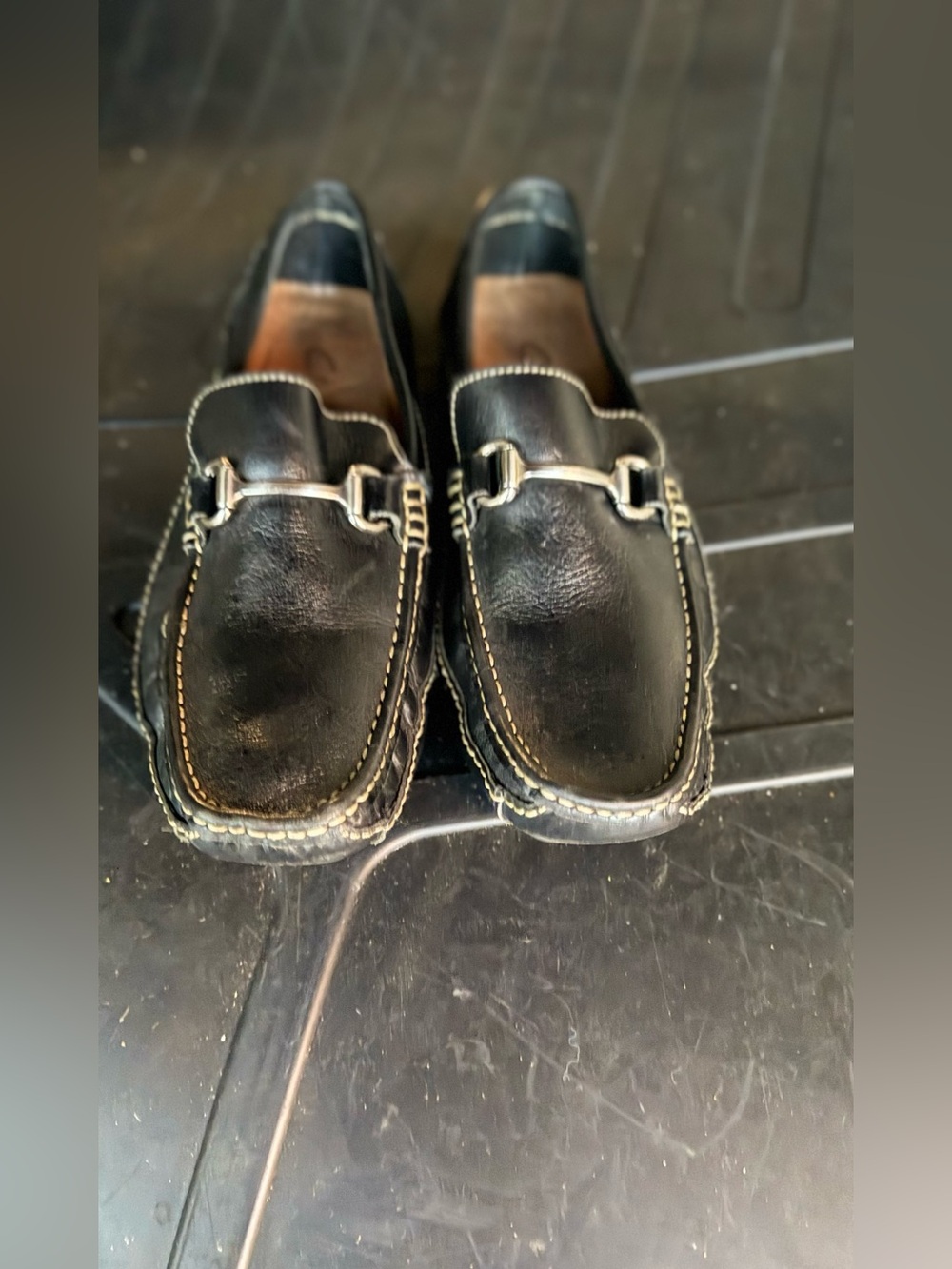 Clarks Black Leather Bit Loafers with Silver Hardware